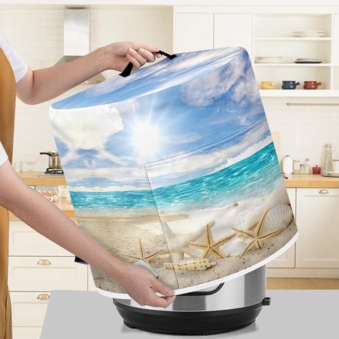 Pressure Cooker Cover for 8 Quart Air Fryer Accessories, Stain Resistant Washable Electric Appliance Cover with Pockets for Coastal Decor, Beach Starfish Conch
