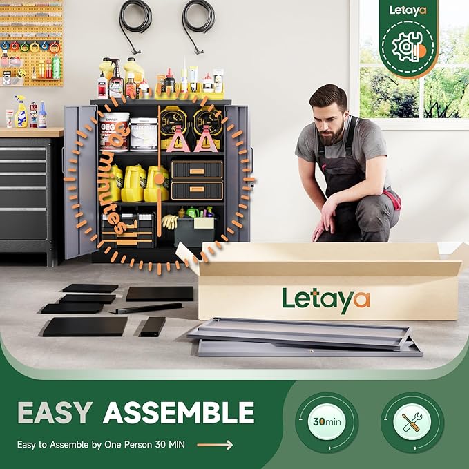 Letaya Metal Storage Cabinets with Lock Door and Shelves, Steel Garage Tool Cabinets for Home,Office, Warehouse,Lockers (36“-Black&Gray)