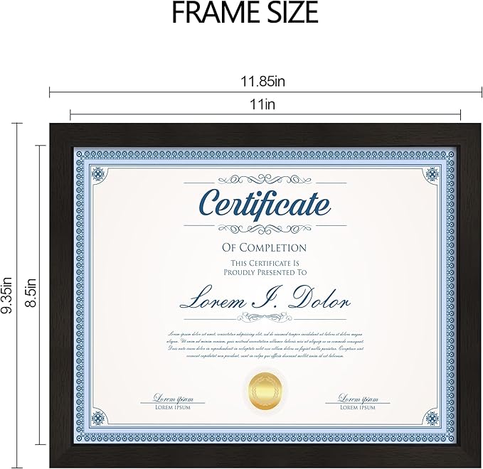 8.5x11 Diploma Frame with Tempered Glass, Multi Certificate 8.5 by 11 Photo Frame Bulk for Wall or Tabletop Display(Black, 3 Pack)