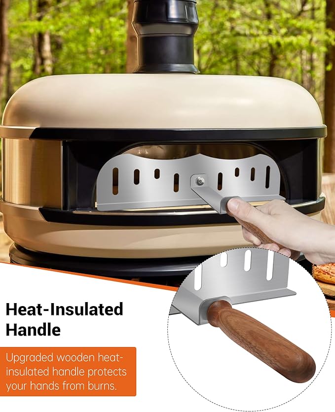 Oven Baffle Door Bracket, Compatible with All Dome Pizza Oven, 304 Stainless Steel Baffle Door with Wooden Insulated Handles