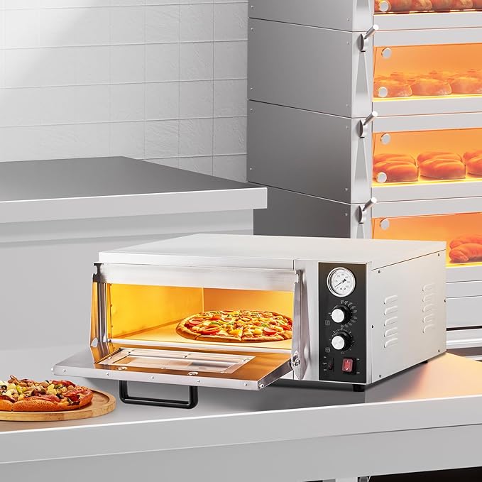 VEVOR Electric Pizza Oven, 18-Inch Commercial Pizza Ovens, 842°F Max Temp, 1740W Large Pizza Oven Countertop with Temp & Time Control, Built in Thermometer Indoor Pizza Maker for Restaurant Home Use