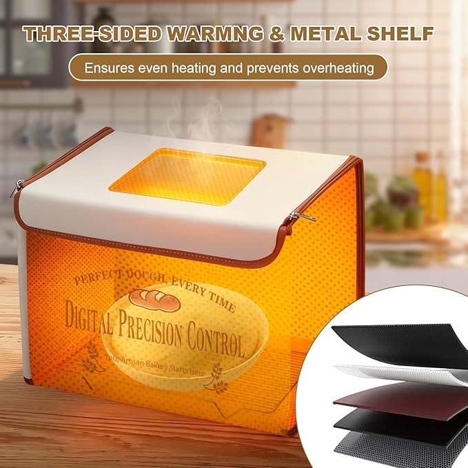 Bread Proofing Box, Folding Dough Proofing Warming Box with 50-113℉ Temp Control & 48h Timer, Proofer Oven with Metal Rack, Ideal for Sourdough, Bread Baking, Pizza, Yogurt, Kombucha, 5-Layer Fabric