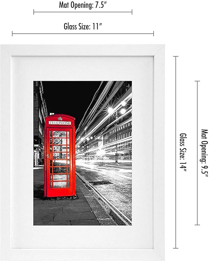 Americanflat 11x14 Picture Frame with Shatter-Resistant Glass - Use as 8x10 Frame with Mat or Display 11x14 Photo Without Mat - Signature Collection - Picture Frames for Wall Display - White