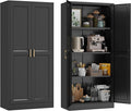 60" Kitchen Pantry Storage Cabinet,Black Tall Storage Cabinet With Doors and Shelves,Metal Food Pantry Cabinets for kitchen storage,Freestanding Cupboard for Dining Living Room,Assemble Required