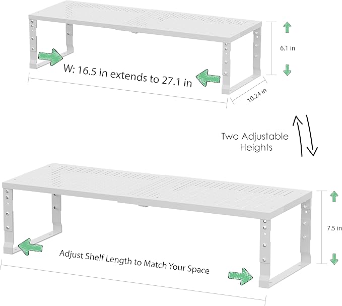 Flat Top Storage Rack - Expandable Countertop Space Saver, Heavy-Duty Steel Construction, Powder Coated Finish for Kitchens, Bathrooms, Workshops or Offices