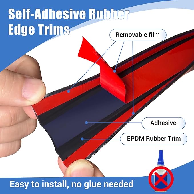 Rubber Edge Trim, Self-Adhesive U Channel Edge Protector for Interior Door Side, Woods, Flexible U Shaped Peel and Stick Edge Banding, Furniture Corner Guard, Fit 1-3/8"(35mm), 20Ft, Black