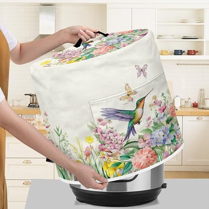 Appliance Dust Covers for Air Fryer & Pressure Cooker, Small Appliance Covers with Pockets Fits Pressure Cooker (8 Quart) and Extra Accessories - Hummingbird Floral