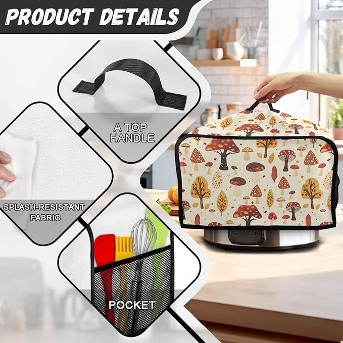 Cute Mushroom Slow Cooker 6-8 Qt Tree Cover Holder Bag Appliance Dust Covers Decorations for Kitchen Living Room Table
