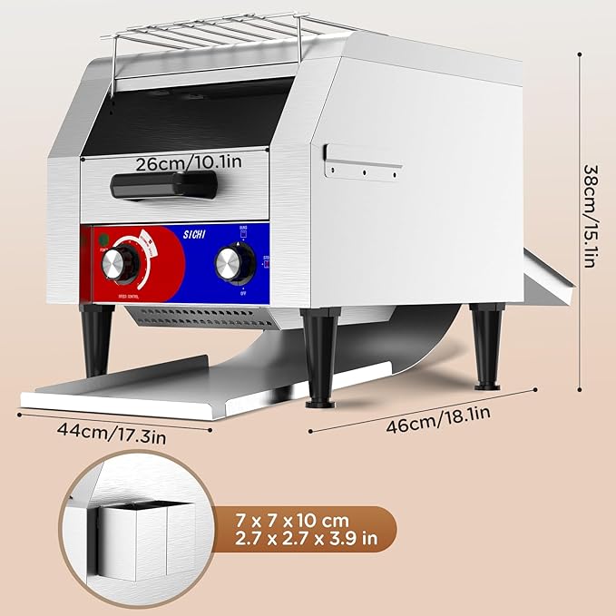 Commercial Conveyor Toaster w/ 2 Slice Wide Slot, 300 Slice/hour Commercial Toaster w/ 10.1’’ Wide and 3‘’ Opening, Industrial Kitchen Cooking bagel w/Stainless Steel and Heavy Duty