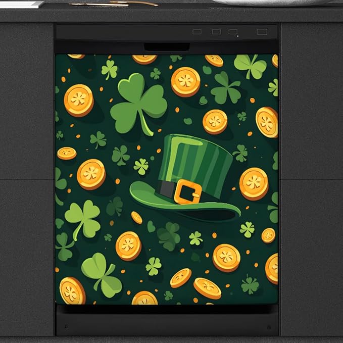 St. Patrick's Day Hat Gold Coin Dishwasher Magnet Cover, Reusable Refrigerator Panel Stickers Microwave Front Door Covers Magnets for Kitchen Home Appliances Holiday Party Decorations 23 X 26 in