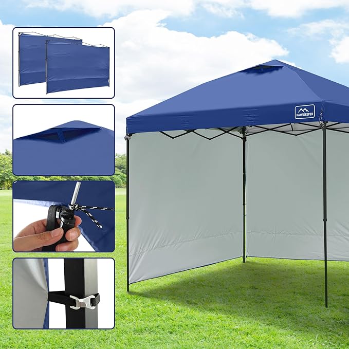 KAMPKEEPER 10x10 Easy Pop Up Canopy Tent with Sidewalls, Instant Outdoor Shade Shelter with Removable 10FT Sun Walls, Quick Setup Waterproof and UV-Resistant for Patio (Navy Blue, 2 sidewall)