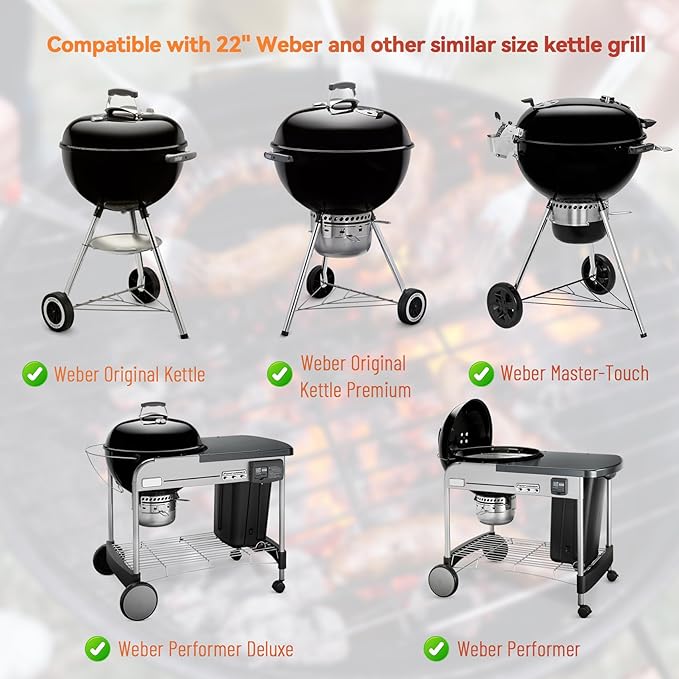 Skyflame Charkettle Drip Pan with Removable Water Reservoirs/Charcoal Divider, Stainless Steel Water Catch Tray, BBQ Grill Accessories Compatible with Weber 22" Charcoal Kettle Grills