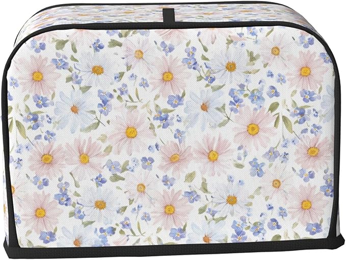 2 Slice Toaster Cover for Kitchen Flower Pastel Floral Waterproof and Dustproof Toaster Dust Cover with Side Pockets Decorative Universal Cover for Wide Slot Toasters and Small Appliances