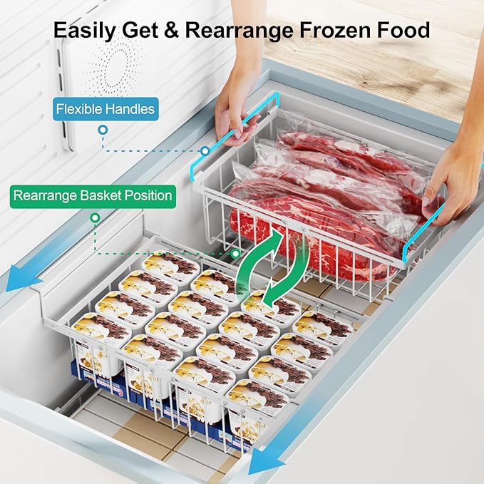 iSPECLE Freezer Organizer Bins for 10 to 20 Cu.Ft, 2 Pack Expandable Hanging Baskets Fit 17.5"-22.6" Width, Metal Wire Storage Racks for Deep Freeze, Not for Upright, White