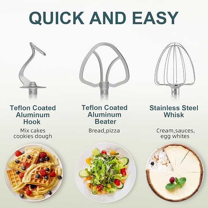 HOWORK Electric Stand Mixer,10+p Speeds Kitchen Mixer With 6.5QT Stainless Steel Bowl,Dough Hook, Wire Whip & Beater,for Most Home Cooks White