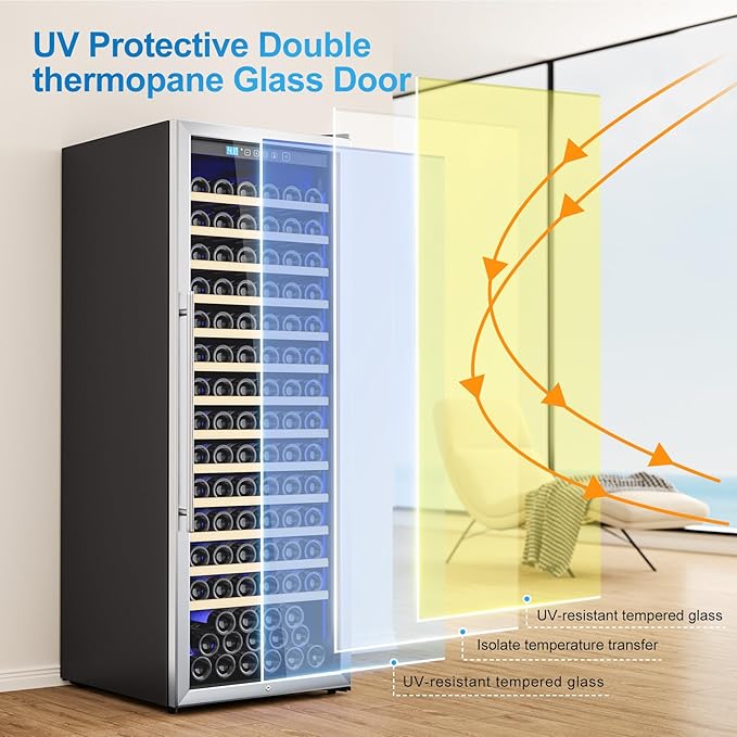 158 Bottle Wine Fridge, 24 Inch Wine Cooler Refrigerator Freestanding with Professional Temperature Control System, Suitable for Mixed Bottle Sizes, Low Noise Operation (14.4cu.ft)