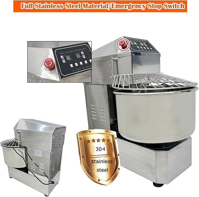 Stand Dough Mixer 50L Stand Dough Spiral Mixer with Double-acting Double-speed, Heavy Duty Dough Machine, Variable Frequency Food Mixer for Pizza Bread Restaurant Bakeries Kitchen