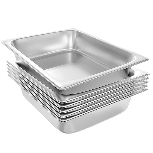 EGGKITPO 6-Pack 1/2 Size Stainless Steel Catering Pan, 2.5 Inch Deep Hotel Pan for Restaurant, Buffet, Party Supplies