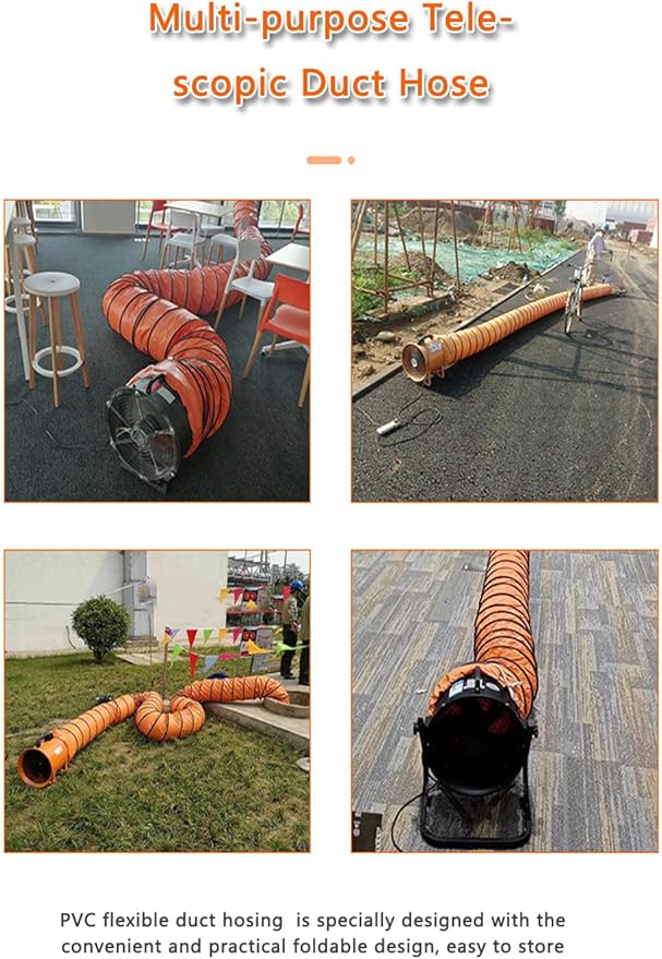 32FT PVC Flexible Duct Hose 10 Inch Duct Hosing with Adjustable Rope for Utility Blower Exhaust Fan Ducting Hose Folding exhaust duct Easy Storage【10 In*32Ft】