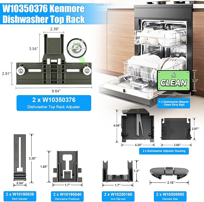 Upgraded W10350376 W10350374 Dishwasher Top Rack Parts and W10320664/5 Housing Compatible With Kenmore Dishwasher Parts,W10712394 W10195840 Kitchenaid Whirlpool Kenmore Elite Dishwasher Parts,13 Pack