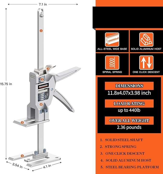 Labor-Saving Arm Jack Two-Piece Set for Wall Tile Positioning, Doors, Windows, Cabinets, Installation, Furniture Lift, Drywall Lift, Lift Tools (15.7) (Silvery, 15.7)