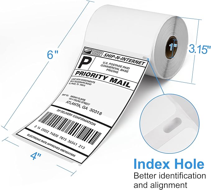 LotFancy 4x6 Thermal Labels Compatible with Dymo 4XL 1744907, 24 Rolls Perforated Postage Shipping Labels for Dymo, Rollo, Zebra, 220 Label per Roll