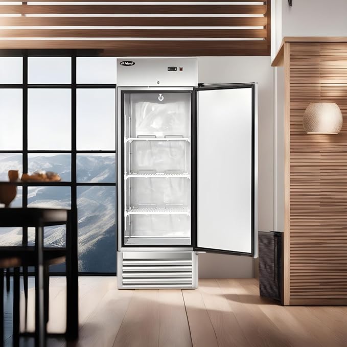 27 Inch Commercial Freezer Upright, Single Door Stainless Steel Reach In Freezer, 23 Cu.Ft Large Capacity, Energy Efficient, Fast Cooling for Restaurant, Supermarket, Bakery