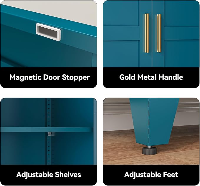 COFaR 71" Pantry Cabinet in Peacock Blue, 5-Tier Storage with Adjustable Shelves, Modern Statement Cupboard for Kitchen, Bathroom & Living Room