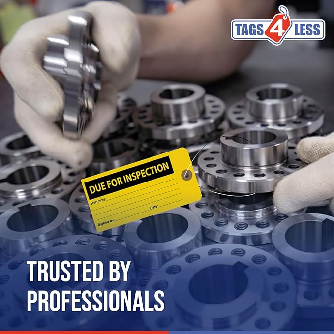 Tags 4 Less Production Quality Control Hang Tags – Equipment Preventative Maintenance Labels, for Easy Record-Keeping for Inventory Status (Due for Inspection, Pack of 100)