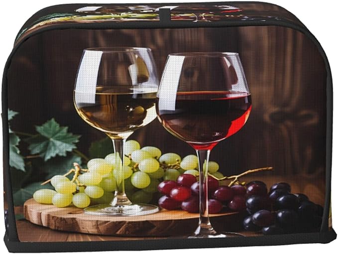 Toaster Cover 2 Slice Red Wine Glass Grapes Waterproof Appliance Cover with Hang Loop Bread Baker Toaster Cover for Kitchen