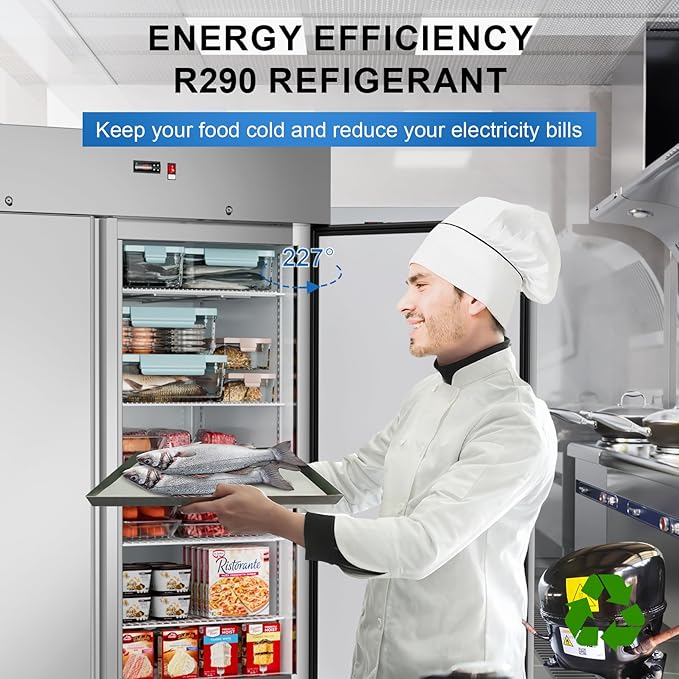 Commercial Freezer 54"W 2 Door Stainless Steel Reach-in Solid Door Upright Freezer Fan Cooling 49 Cu.ft Freezers -8-1°F for Restaurant, Bar, Shop