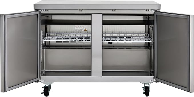 Kratos Commercial Undercounter Freezer, 2 Door 48" Wide All Stainless Steel Freezer for Restaurants, 11.9 Cubic Ft, 115V (67K-305)