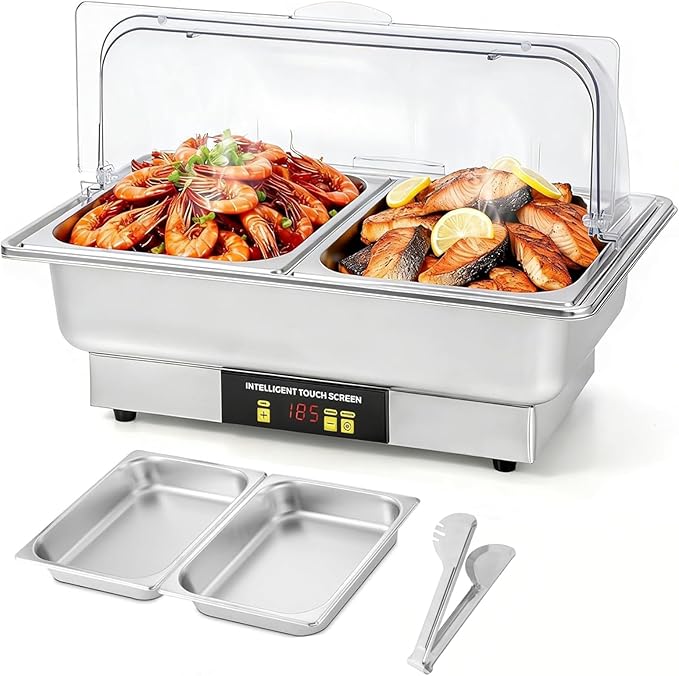 Dyna-Living Electric Chafing Dishes for Buffet, 9.5QT Half Size Chafing Dish Buffet Set 600W Electric Buffet Servers and Warmers with Temp Control Display Roll Top Food Warmers for Parties Catering