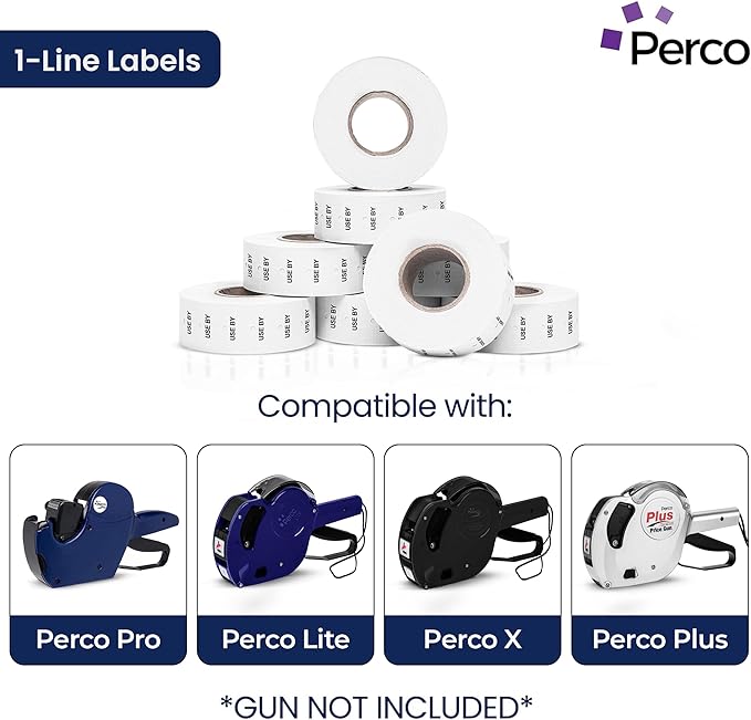Perco Use by 1 Line Labels - 10 Sleeve, 80,000 Labels for Perco Lite, X, Plus and Pro 1 Line Date Guns