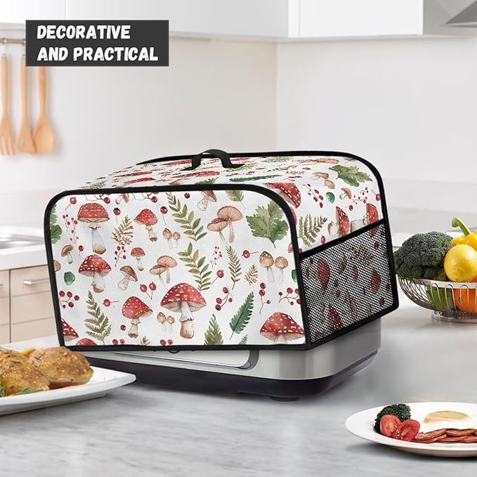 Mushroom Appliance Dust Cover Crock Pot 6-8 Quart Slow Cooker Cover Dust Cover with Carrying Handle and Pocket Portable Decorations Kitchen Utensils for Living Room