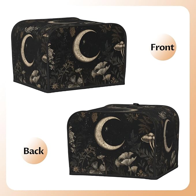 4 Slice Toaster Cover for Kitchen Vintage Botanical Moon Waterproof and Dustproof Toaster Dust Cover with Side Pockets Decorative Universal Cover for Wide Slot Toasters and Small Appliances