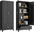 75” Kitchen Pantry Storage Cabinet,Metal Tall Storage Cabinet with Drawers and Adjustable Shelves,Modern Kitchen Hutch Cabinets,Freestanding Cupboard for Living Room