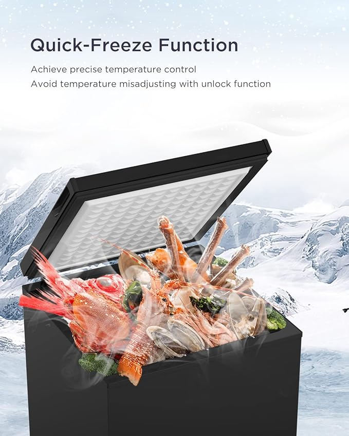3.5 Cu Ft Chest Freezer - Super-Low Temperature - 2 Removable Baskets - Electronic Control 14℉ to -40℉- Black