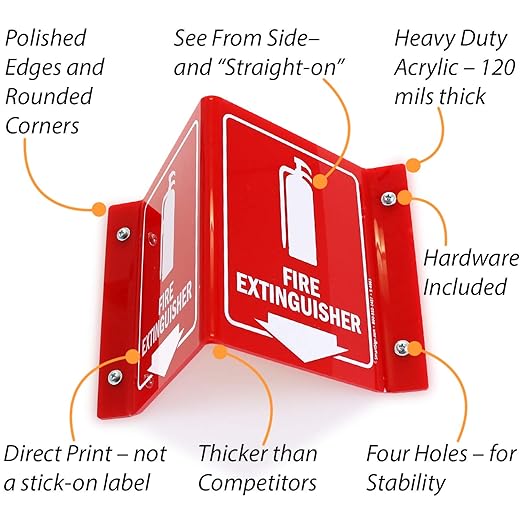 SmartSign Fire Extinguisher Projecting Sign with Arrow | 6" White on Red Polished Acrylic Signs for Corridor, lobby