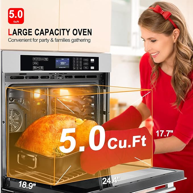 Electric Wall Oven, GASLAND Pro ES710TS Professional Built-in Oven 30 Inch 10 Functions, 5.0 Cu.Ft. Convection, Self-cleaning, Air Fry, Temperature Probe Included, 240V Hardwire, Stainless Steel