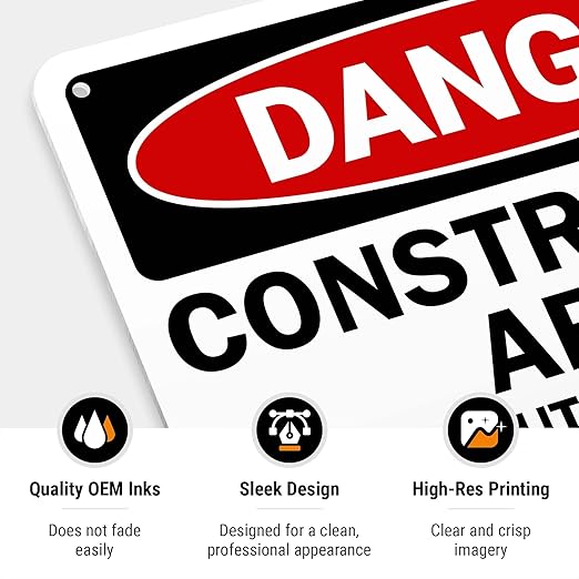 Danger Construction Area Sign, Authorized Personnel Only Sign, 10x7 Inches, Rust Free .040 Aluminum, Fade Resistant, Made in USA