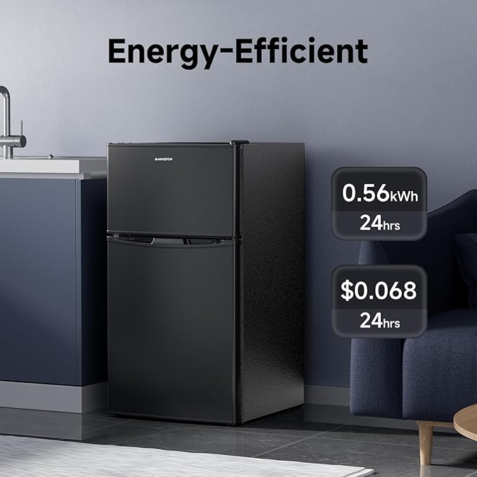 BANGSON Mini Fridge with Freezer, 2 Door Small Refrigerator with Freezer, Small Fridge for Bedroom, 3.2 CU.FT, For Home, Office, Dorm, Garage or RV, Black