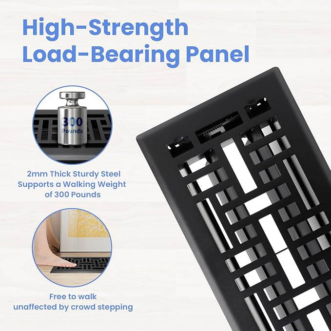 4x10 Inches 2 Pack Heavy Duty Walkable Floor Register Easy Adjust Air Supply Lever Floor Vents - Seattle Design - Vent Cover for Home Floor - Matte Black