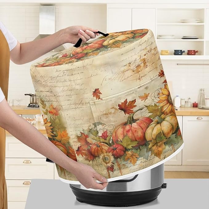 Thanksgiving Day Decor Waterproof Dust Protecitve Pressure Cooker Cover for 8 Quart, Kitchen Appliance Air Fryer Rice Cooker Cover Fall Maple Leaf Pumpkin Print