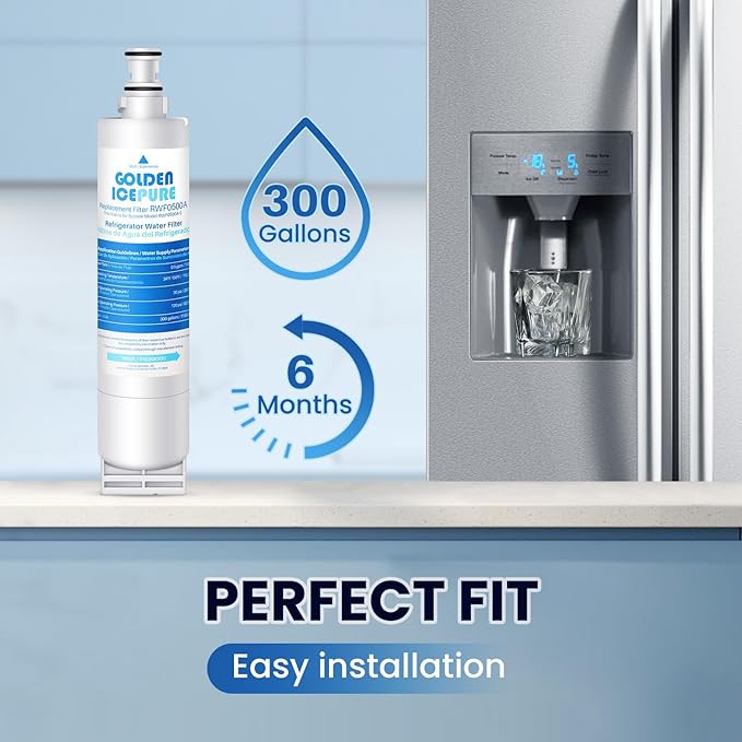 GOLDEN ICEPURE 4396508 Refrigerator Water Filter Replacement for EveryDrop Filter 5, EDR5RXD1, 4392857, 4396510, Clch100, 46-9010, NLC240V, 8212491, WF285 5PACK