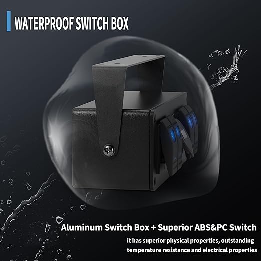 Joinfworld 4 Gang Rocker Switch Box 12V SPST ON/Off Marine Switch Panel 12 Volt Waterproof Blue LED Light Bar with Dual USB Outlet PD3.0 & QC3.0 Car USB Port for Boat Automotive Car Truck RV UTV