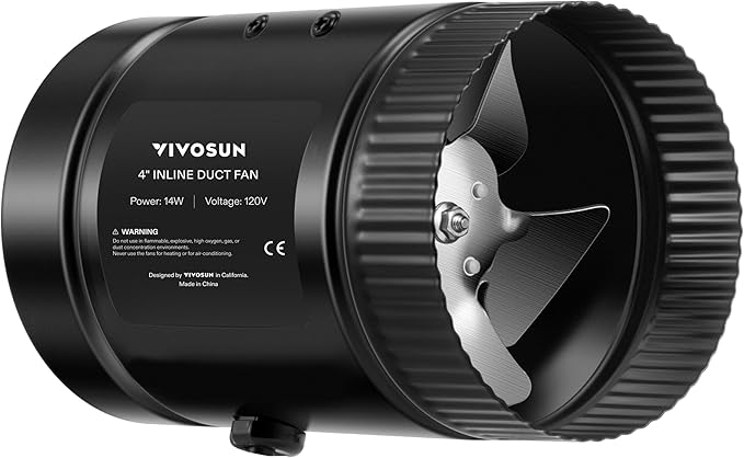VIVOSUN Inline Booster Duct Fan 4” 100 CFM, HVAC Exhaust Ventilation Fan with Low Noise for Basements, Bathrooms, Kitchens, Attics, Grow Tents, Black