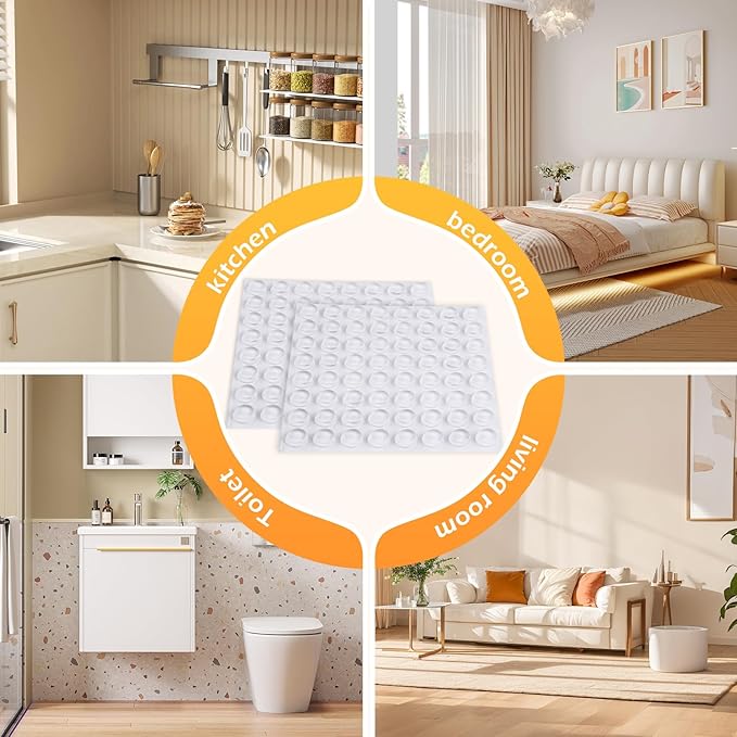 240 Pcs Cabinet Door Bumpers, 1/2" Diameter Self Adhesive Clear Cupboard Door Drawer Bumpers for Kitchen Cabinets Cutting Boards Picture Frames