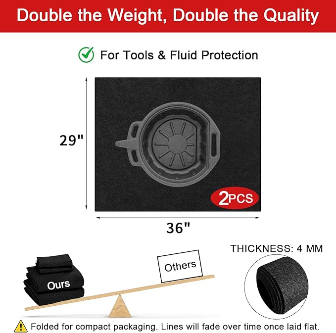 2-Pack Golener Oil Spill Mat - Garage Floor Mat, Absorbent Oil Pad, Premium Maintenance Mat, Waterproof, Contain Liquid, Protect Garage Surface from Spill & Stain, Reusable, Washable, Durable, 29”x36”