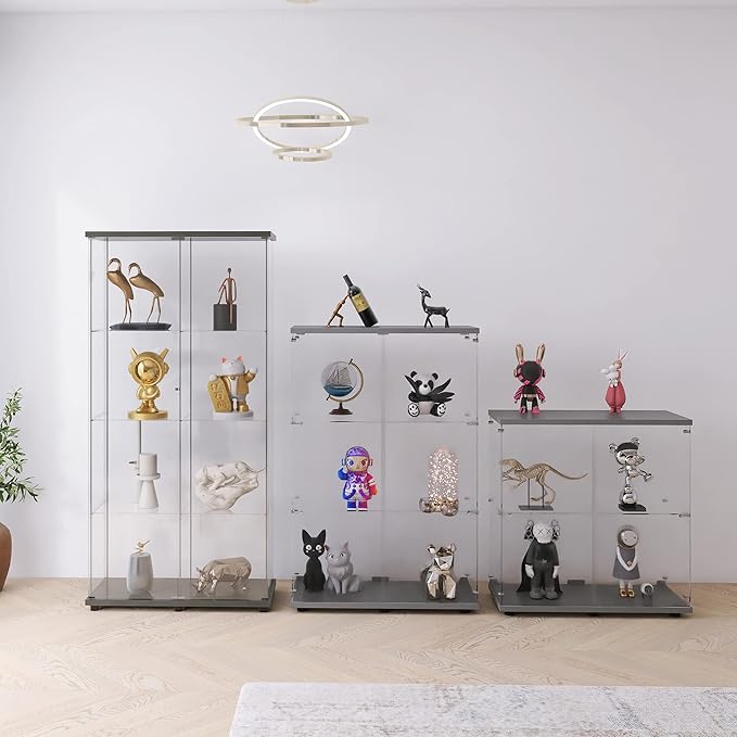 Yoluckea 3 Shelves Glass Display Cabinet with 2 Doors, Floor Standing Clear Glass Curio Cabinet Collection Display Case for Living Room Bedroom 49.49” x 31.77”x 14.37” Black